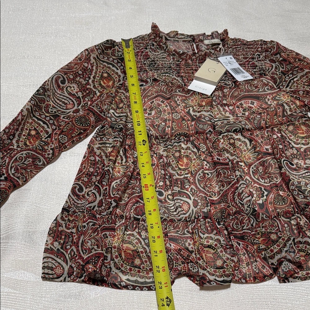 Greige Multicolor Paisley Blouse - Picture 3 of 15